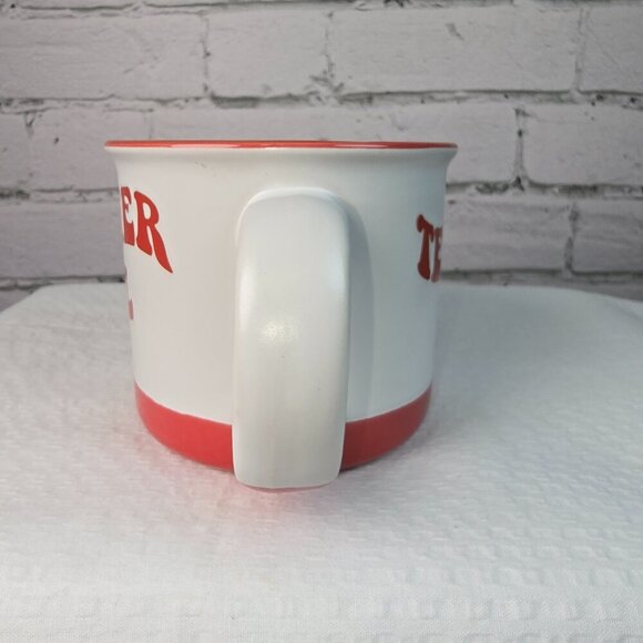 TEACHER FUEL COFFEE MUG WHITE WITH RED LETTERS BY SHEFFIELD HOME EUC - Picture 2 of 6
